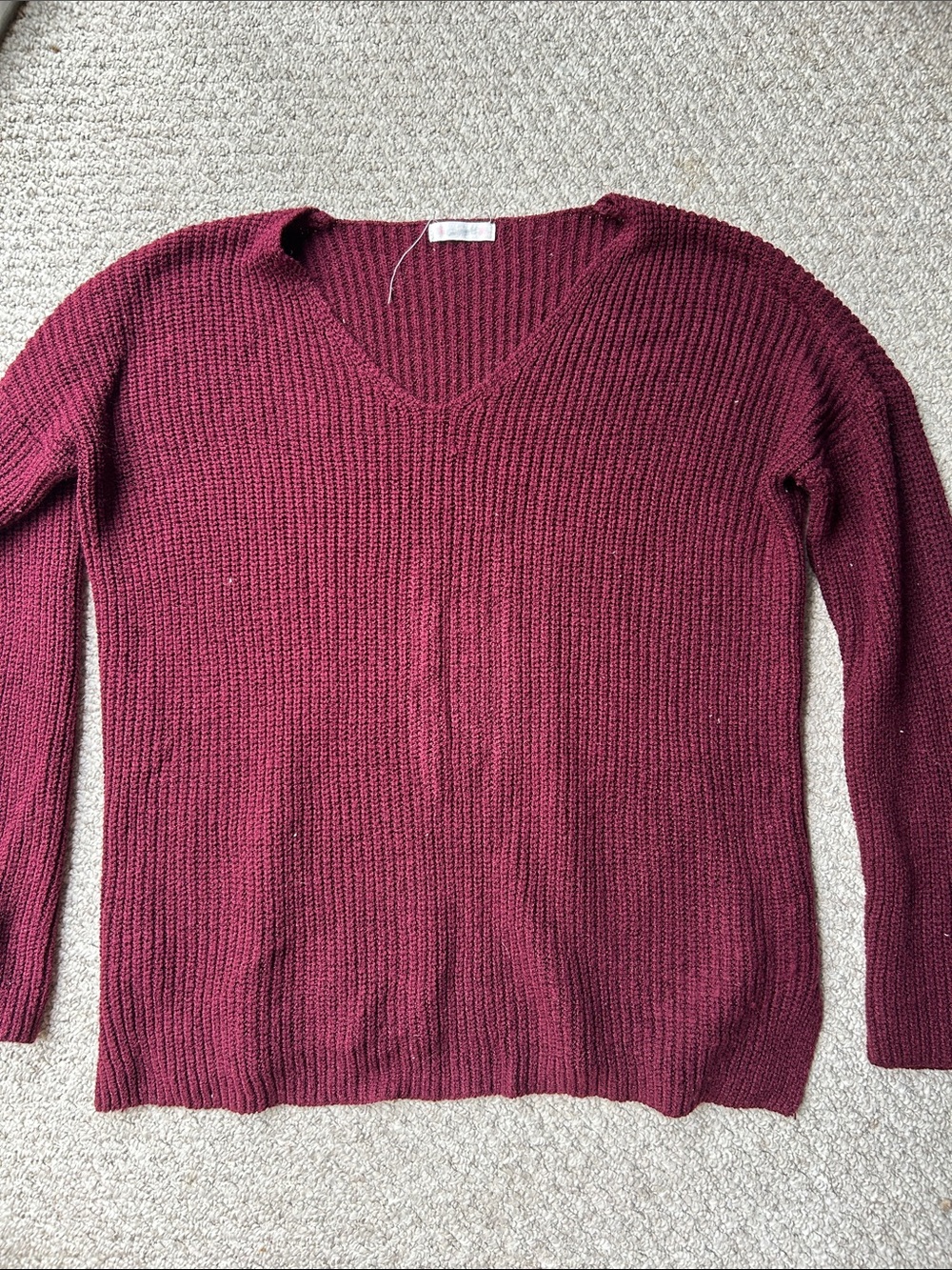 Women's V-Neck Rib Knit Sweater in Deep Wine